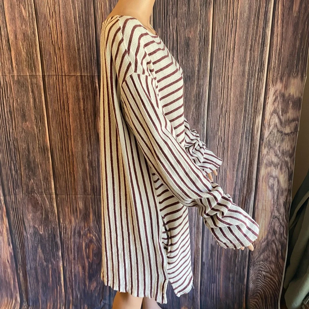 Free People stripped sweater dress distressed red & cream size medium